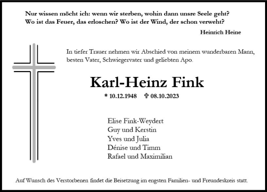 Traueranzeige von Karl-Heinz Fink von Rheingau Kurier