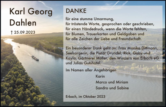 Traueranzeige von Karl Georg Dahlen von Wiesbadener Kurier