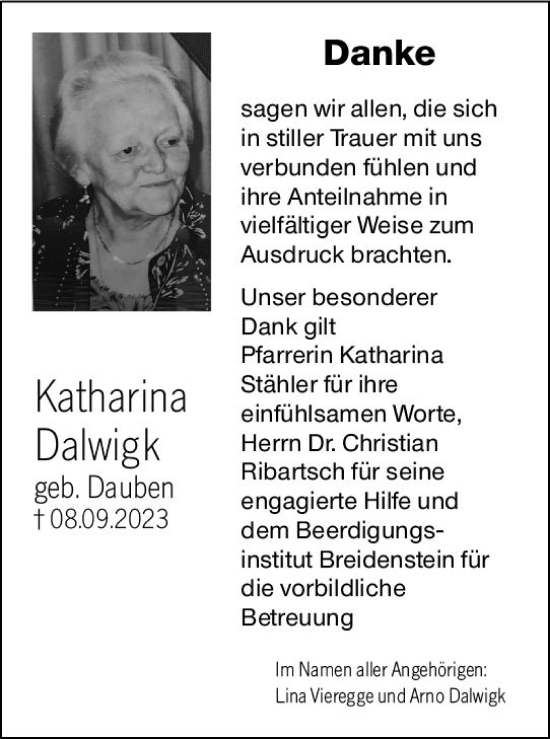Traueranzeige von Katharina Dalwigk von Hinterländer Anzeiger