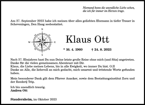 Traueranzeige von Klaus Ott von Allgemeine Zeitung Bad Kreuznach