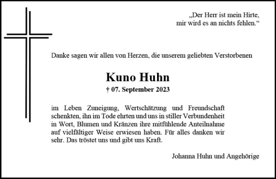 Traueranzeige von Kuno Huhn von Allgemeine Zeitung Bad Kreuznach