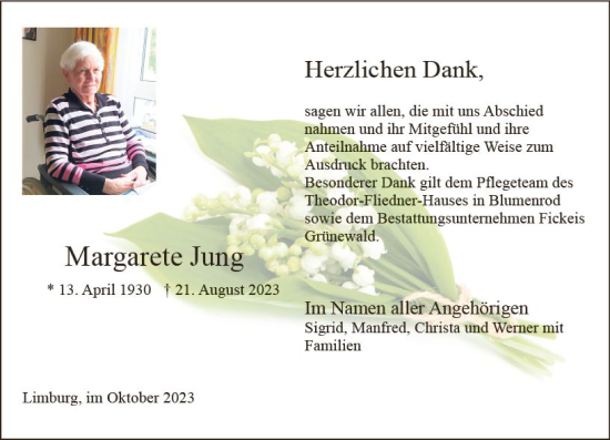 Traueranzeige von Margarete Jung von Nassauische Neue Presse