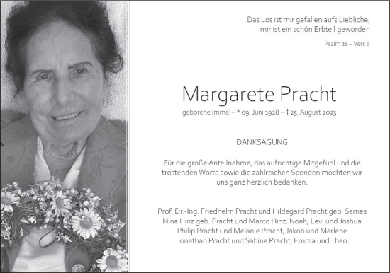 Traueranzeige von Margarete Pracht von Hinterländer Anzeiger