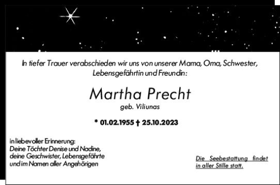 Traueranzeige von Martha Precht von Allgemeine Zeitung Mainz