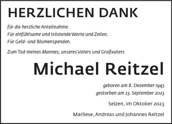 Traueranzeige von Michael Reitzel von Allgemeine Zeitung Mainz
