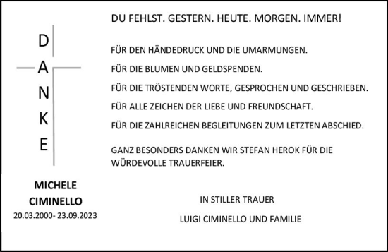 Traueranzeige von Michele Ciminello von Allgemeine Zeitung Alzey