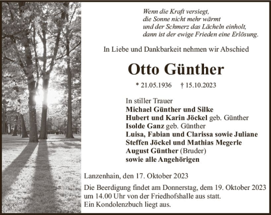 Traueranzeige von Otto Günther von VRM Trauer