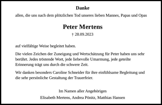 Traueranzeige von Peter Mertens von Hochheimer Zeitung