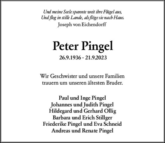 Traueranzeige von Peter Pingel von Wormser Zeitung
