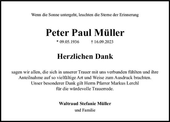 Traueranzeige von Peter Paul Müller von Allgemeine Zeitung Bingen/Ingelheim