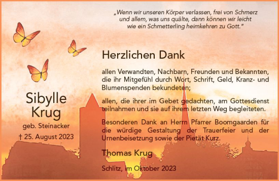 Traueranzeige von Sibylle Krug von VRM Trauer