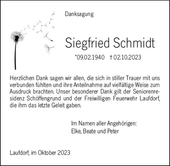 Traueranzeige von Siegfried Schmidt von Wetzlarer Neue Zeitung