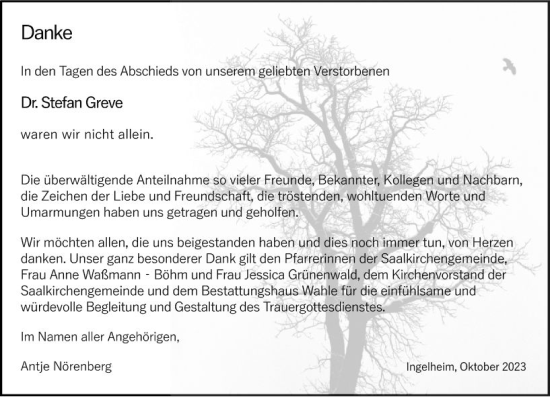 Traueranzeige von Stefan Greve von Allgemeine Zeitung Bingen/Ingelheim