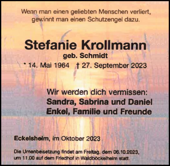 Traueranzeige von Stefanie Krollmann von Allgemeine Zeitung Alzey