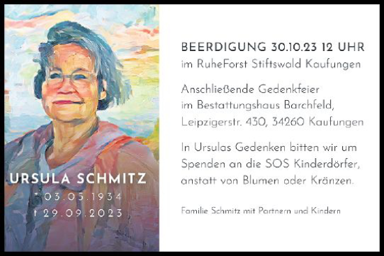Traueranzeige von Ursula Schmitz von Hinterländer Anzeiger