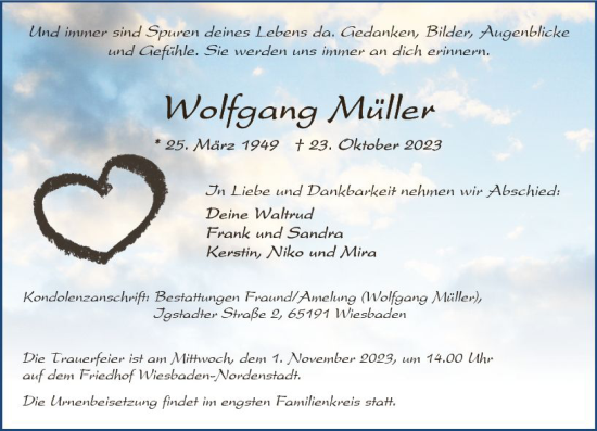 Traueranzeige von Wolfgang Müller von Wiesbadener Kurier