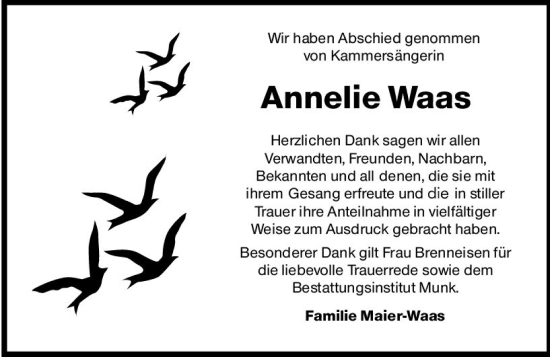 Traueranzeige von Annelie Waas von Hochheimer Zeitung