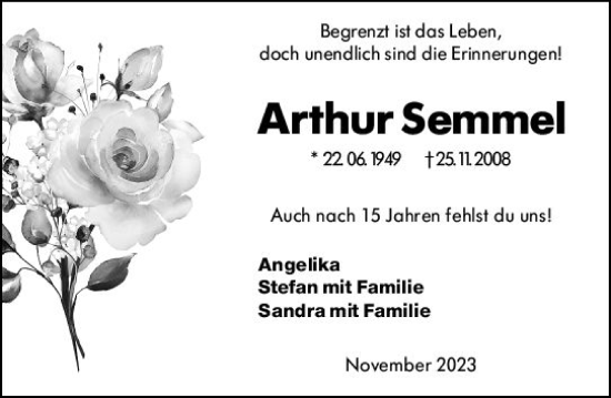 Traueranzeige von Arthur Semmel von Darmstädter Echo