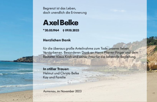 Traueranzeige von Axel Belke von Weilburger Tageblatt