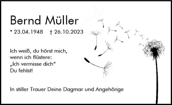 Traueranzeige von Bernd Müller von Allgemeine Zeitung Mainz