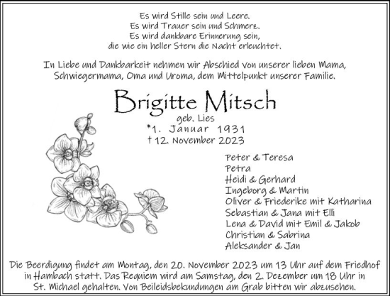 Traueranzeige von Brigitte Mitsch von Starkenburger Echo Traueranzeige von Brigitte Mitsch von Starkenburger Echo