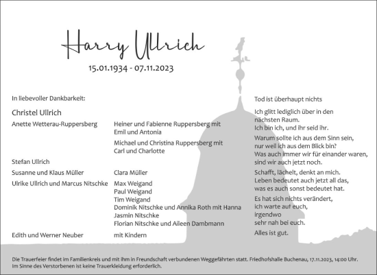 Traueranzeige von Harry Ullrich von Hinterländer Anzeiger