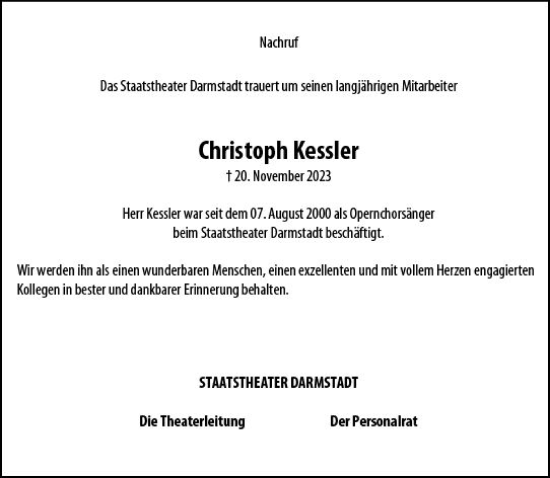 Traueranzeige von Christoph Kessler von Darmstädter Echo