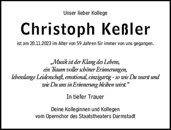 Traueranzeige von Christoph Keßler von Darmstädter Echo