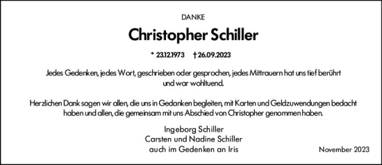 Traueranzeige von Christopher Schiller von Groß-Gerauer Echo