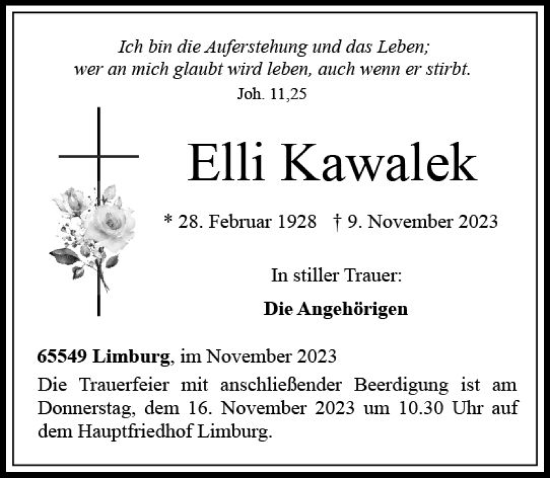 Traueranzeige von Elli Kawalek von Nassauische Neue Presse