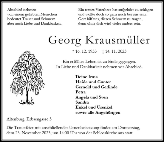Traueranzeige von Georg Krausmüller von VRM Trauer