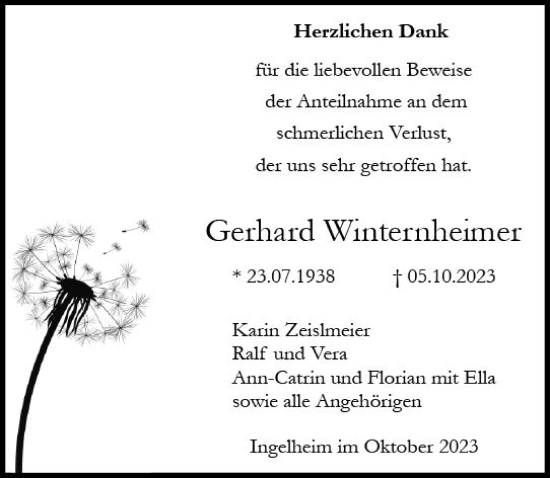 Traueranzeige von Gerhard Winternheimer von Allgemeine Zeitung Bingen/Ingelheim