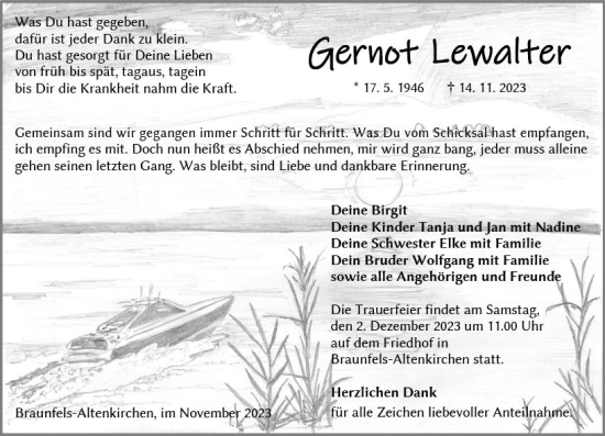 Traueranzeige von Gernot Lewalter von Wetzlarer Neue Zeitung