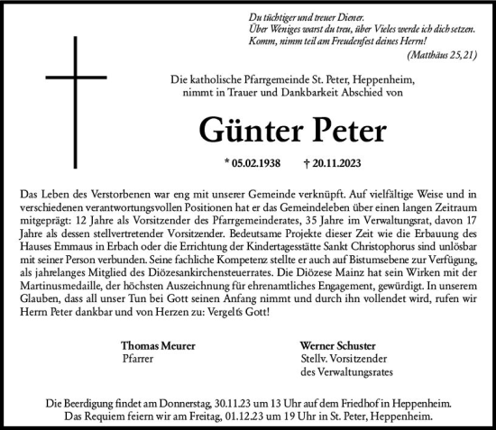 Traueranzeige von Günter Peter von Starkenburger Echo