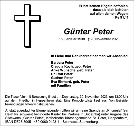 Traueranzeige von Günter Peter von Starkenburger Echo