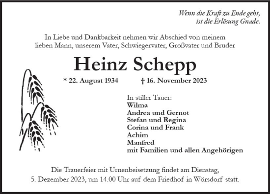 Traueranzeige von Heinz Schepp von Idsteiner Land/Untertaunus