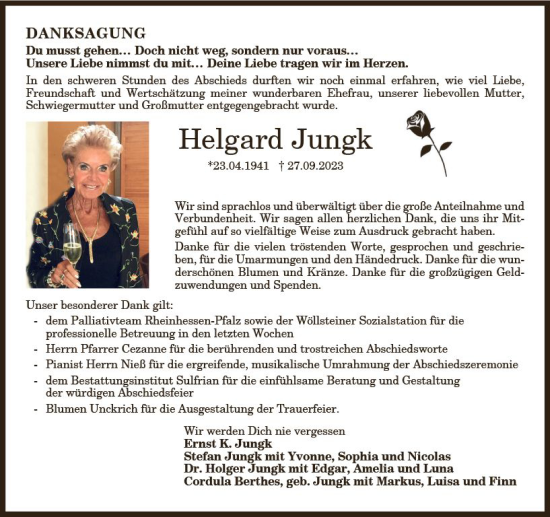 Traueranzeige von Helgard Jungk von Allgemeine Zeitung Bad Kreuznach