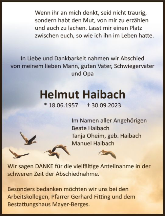 Traueranzeige von Helmut Haibach von Allgemeine Zeitung Mainz