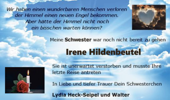 Traueranzeige von Irene Hildenbeutel von Darmstädter Echo