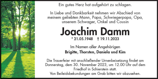 Traueranzeige von Joachim Damm von Wiesbadener Kurier