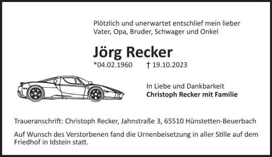 Traueranzeige von Jörg Recker von Idsteiner Land/Untertaunus