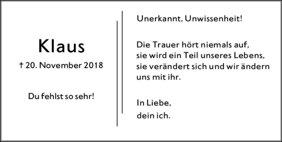 Traueranzeige von Klaus  von Wiesbadener Kurier