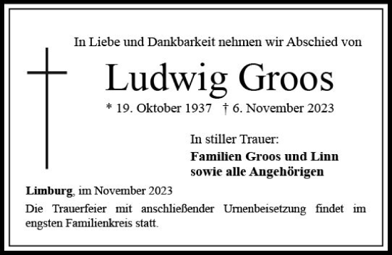 Traueranzeige von Ludwig Groos von Nassauische Neue Presse