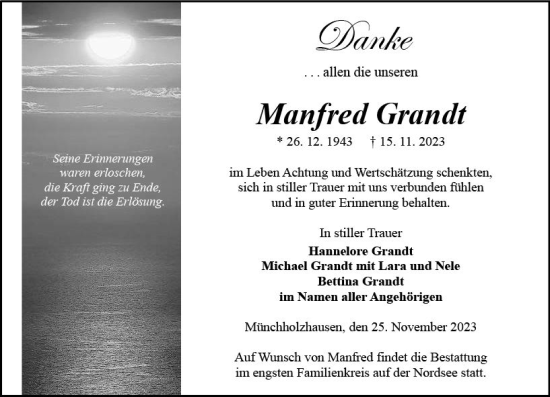 Traueranzeige von Manfred Grandt von Wetzlarer Neue Zeitung