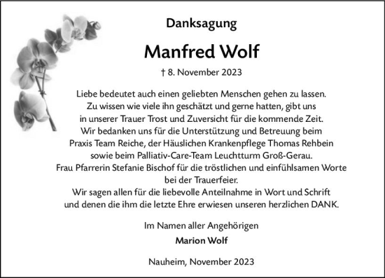 Traueranzeige von Manfred Wolf von Rüsselsheimer Echo