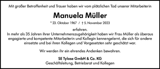 Traueranzeige von Manuela Müller von Rüsselsheimer Echo