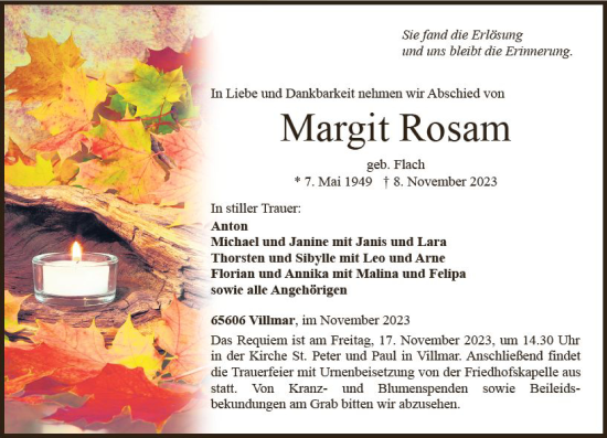 Traueranzeige von Margit Rosam von Nassauische Neue Presse