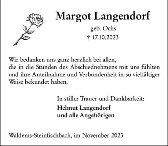 Traueranzeige von Margot Langendorf von Camberger Anzeiger