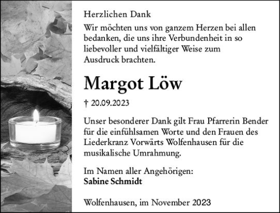 Traueranzeige von Margot Löw von Weilburger Tageblatt