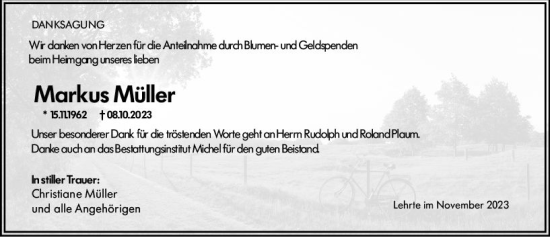 Traueranzeige von Markus Müller von Idsteiner Land/Untertaunus